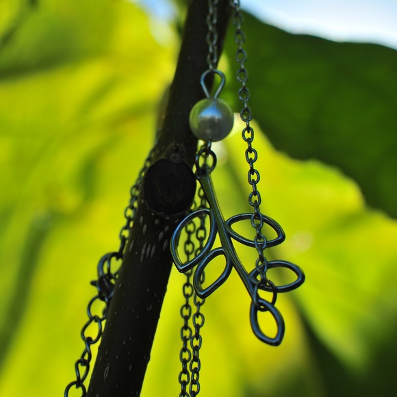 Leafy FA Pearl Ball Charm on Chain Choker Necklace Silver Lobster Clasp - Picture 7 of 11